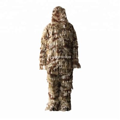 China Polyester Double Leaf Suit Clothing Jacket And Pants 3D Ghillie Suit Camouflage Hunting Clothing for sale