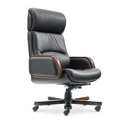 China Executive Chair Luxury Wood Executive Office Genuine Leather Rocking Chair for sale