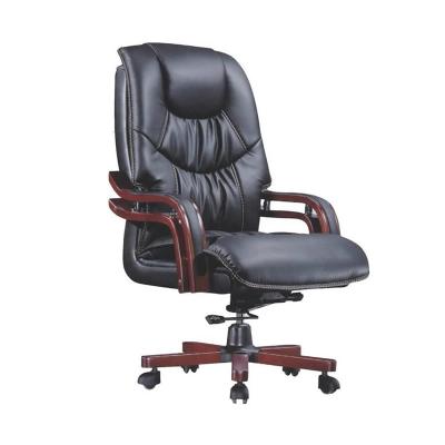 China Custom Swivel (Height) Retro Black Ripple Adjustable Swivel Boss Office Luxury Genuine Leather Wood Chair for sale