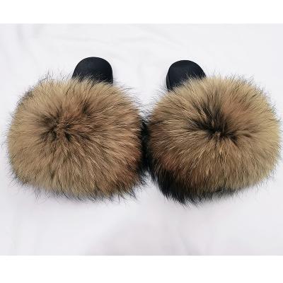 China Fashion Trend NFX Mix Colors Full Genuine Fox Raccoon Fur Sandals Slippers For Lady Fur Hairy Slides for sale