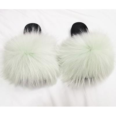 China Fashion Trend Women Female Fur Shoes Spring Fox Fur Summer Fuzzy Slippers Real Fur Slides Women Shape Furry Slippers for sale