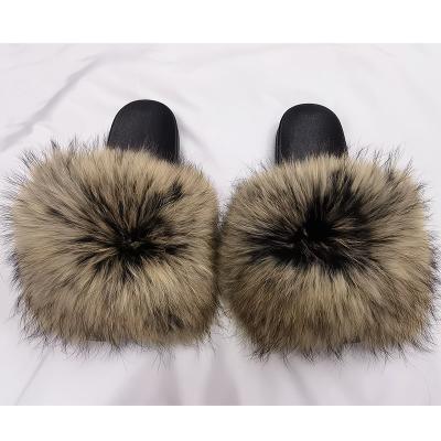 China Fashion Trend 2023 Custom Womens Home Autumn Spring Winter Real Fuzzy Furry Fluffy Warm Fox Fur Slippers For Women for sale