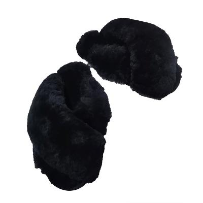 China 2023 Fashion Trend Fashion Winter Home Slippers Shoes Hairy Fur Toe Slides Women Warm Cross Soft Plush Female Open Slippers Ladies for sale