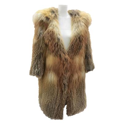 China Waterproof Knitted Fur Coat Women Tailored Long Collar Real Fox Fur Coat For Ladies for sale