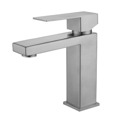 China Sense Taps 304 Stainless Steel Bathroom Sink Faucet Square Modern Basin Mixer Contemporary Water Tap with Single Lever, Deck Mounted for sale