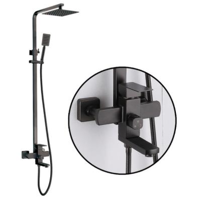 China SUS 304 Sliding Bar Kaiping Factory Free 3 Function Luxury Modern High Pressure Brush Shower Column Rainfall Shower Set Matte Black for sale