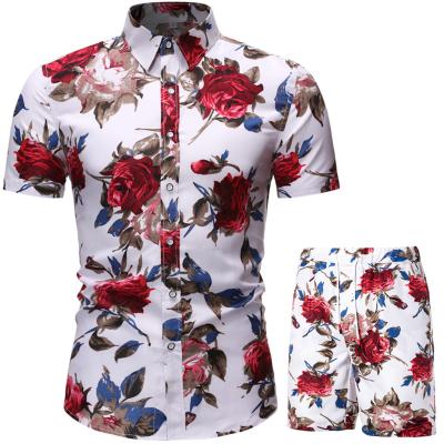 China Spandex/Cotton Summer Set Mens Shorts Set Floral Print Hawaiian Shirt And Shorts Beach Wear Vacation Clothes Vocation Outfit Male Two Piece Set for sale