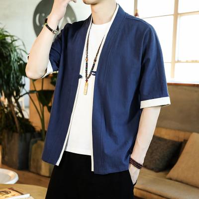 China 2022 Large Size Chinese Style Hanfu Vintage Men's High Quality Solid Color Tang Cardigan Casual Male Shirts Breathable Shirt For Man for sale