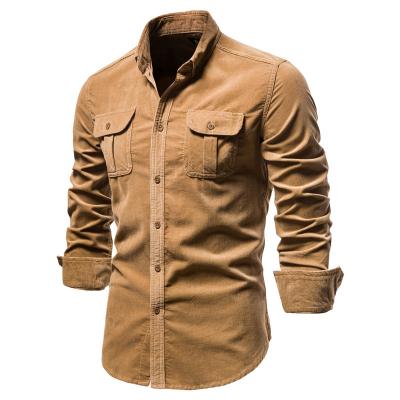 China New Quality Casual Quality Single Breasted Men's Business Casual Dress Shirt 100% Cotton Fashion Solid Corduroy Men Shirts Autumn Slim Dress Shirts for sale