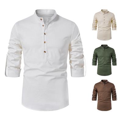 China White Breathable Cotton Shirt Men 2022 New Spring Stand Collar Long Sleeve Solid Casual Shirts For Men Party Vintage Cosplay Camisas for sale