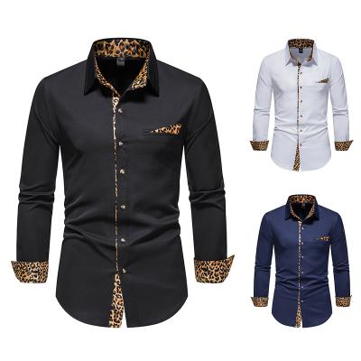 China Breathable Leopard Patchwork Fashion Dress Shirts Men 2022 Brand New Slim Fit Long Sleeve Shirt Men Club Party Button Up Shirt Dress Homme 2XL for sale