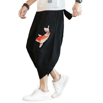 China 2022New Chinese Style Men's Beach Pants Male Casual Embroidery Men's Pants Summer Loose Loose Trousers Carp for sale