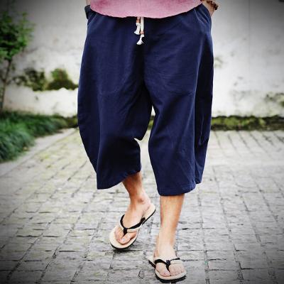 China Mens Waterproof Cotton Loose Wide Leg Pants Canvas Men Hanging Crotch Hip Hop Bloomers Pants Men's Cross Calf Length Trousers for sale