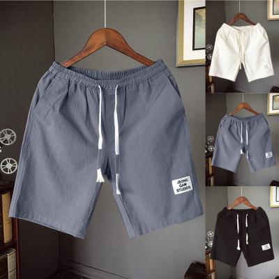 China New Sporty Men's Summer Fashion Leisure Linen Waistband Drawstring Large Size Loose Beach Shorts High Quality Simple Daily Shorts for sale