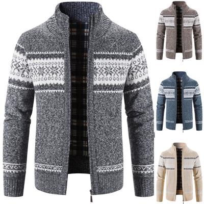 China Men's Casual Sweater Autumn And Winter Coat Stand Collar Loose Color Matching Printed Cardigan for sale