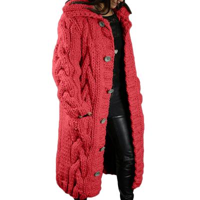 China Anti-wrinkle Women Winter Warm Merino Wool Handmade Cable Knitted Chunky Hoodie Oversized Sweater Cardigan for sale