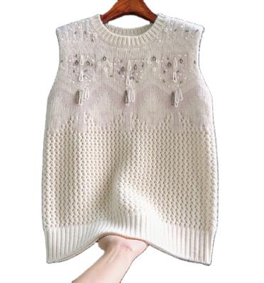 China Anti-Wrinkle Crew Neck Vest Women Knitted Oversized Sweater Vest Autumn New Casual Female Loose Sleeveless Head Vest for sale