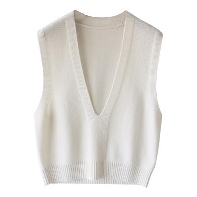 China Anti-Wrinkle Custom OEM 100% Wool Loose Fit Women's Knitted Sweater Vest for sale