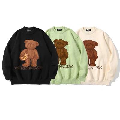 China 2022 retro cardigan fashion bear pattern sweaters men cotton pullover sweater for men for sale