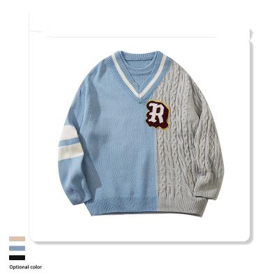 China CY Anti-Shrink BSCI Certified Organic Cotton Kids Children V Neck Knitted Sweater Contrast Color Pattern Boy Sweater Wholesale for sale