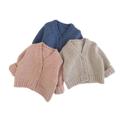 China Soft 100% Cotton Newborn Anti-shrinkage Baby Kids Sweaters Plain Knitted Infant Baby Cardigan for sale