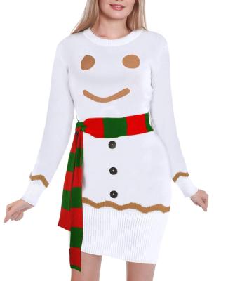 China Anti-wrinkle Women's Ugly Christmas Sweater With Scarf Holiday Party Sweater Dress for sale