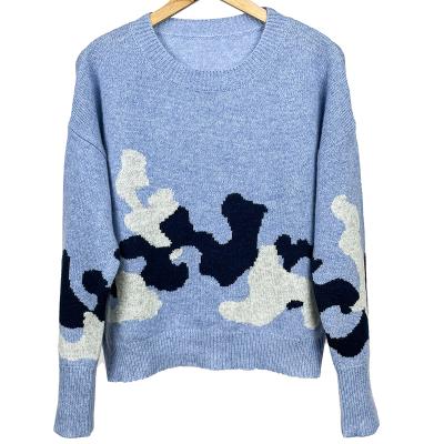 China Anti-wrinkle Crewneck Jacquard Loose Sleeve Women Sweaters Temperament Purple Commuter Long Cotton Tops Sweater Girls for sale