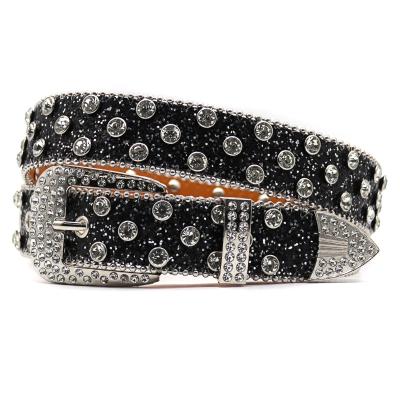 China Fashion.Casual Wide Belt European and American New Black Flash Rhinestone Belt with Men's Inlaid Full Diamond Rivets Punk Fashion Trend Men's Style for sale