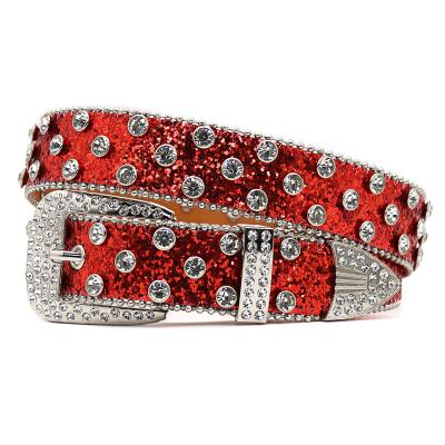 China Fashion.Casual Wide Belt Western New Red Sparkling Rhinestone Waistband Women's Inlaid Full Diamond Rivets Punk Fashion Trend Women's Waistband for sale