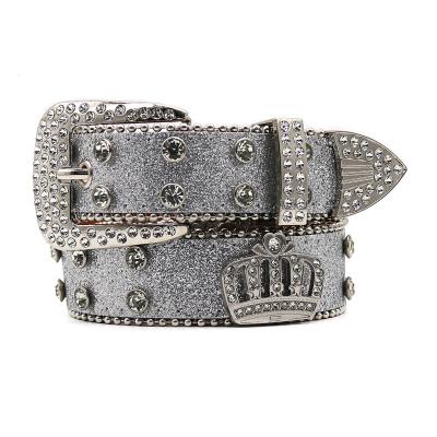 China Fashion.Casual Wide Belt Western Fashion Women's Rhinestone Belt Loose Belt Inlaid with Full Diamond Crown Accessories Punk Women's Dress Belt for sale