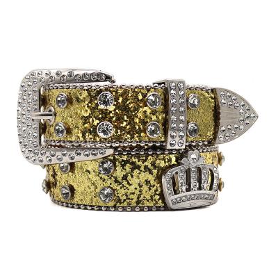 China Fashion.Casual Wide Belt Western New Yellow Sparkling Rhinestone Waist Belt with Full Diamond Crown Accessories Punk Fashion Trend Women's Dress Waist for sale