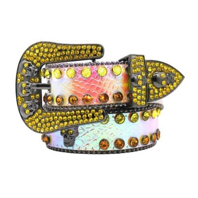 China Fashion.Casual Wide Belt Popular European and American Colorful Snake Pattern Rhinestone Belt Hip Hop Punk Fashion Trend Women's Skull Head Belt for sale