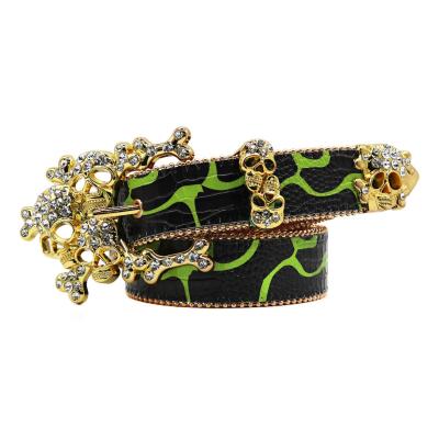 China Rhinestone Embedded New 2023 Western Rhinestone Belt Skull Head Button Head Belt Hip Hop Punk Fashion Casual Trend Women's Belt for sale