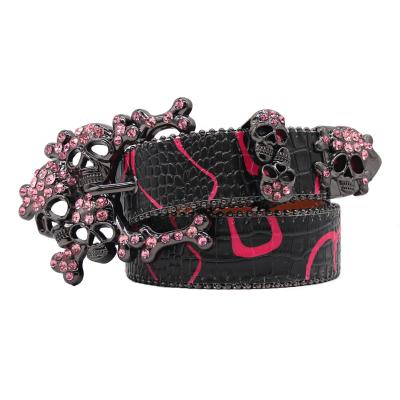 China Fashion.Casual Wide Belt New 2023 Western Pink Rhinestone Belt Hip Hop Punk Fashion Leisure Trend Women's Skull Head Button Belt Factory Direct Sales for sale