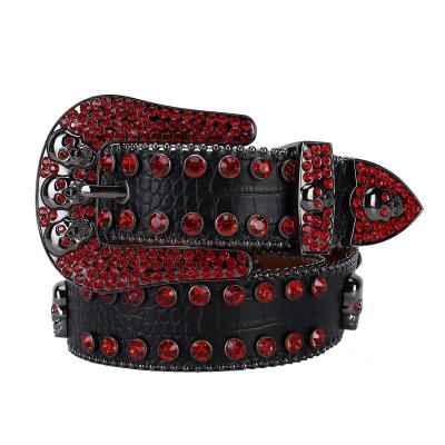 China Fashion.Casual Wide Belt European and American red rhinestone waistband skull head buckle waistband hip-hop punk fashion trend men's jeans waistband for sale