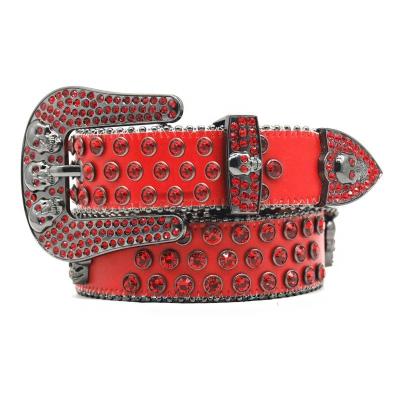 China Fashion.Casual Wide Belt Western Red Rhinestone Belt Skull Head Button Belt Hip Hop Punk Fashion Trend Women's Jeans Belt Factory Direct Sales for sale