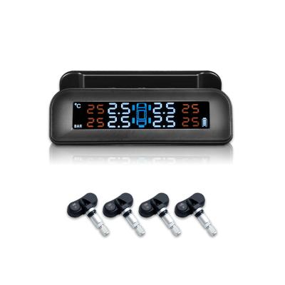 China Tire Pressure Test Car TPMS Tire Security Monitor Solar Power Wireless Smart Car Alarm with 4 Sensors IPX7 Built-in HD LCD Display Screen for sale