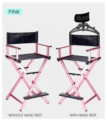 China Barber Chair Aluminum Portable Makeup Chair with Head Set Main Legs Rest Lightweight Easy to Carry for Travel Theater Movie Studio for sale