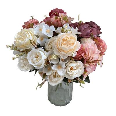 China Silk Wedding Peonies Hydrangea Fork Fabric 6 Artificial Flowers Decorative Decorative for sale