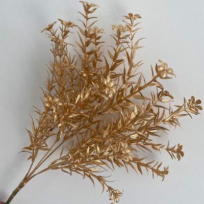 China Flocking Gold Grass Rose Flower Leaves Pipe Christmas Gold Decoration for sale