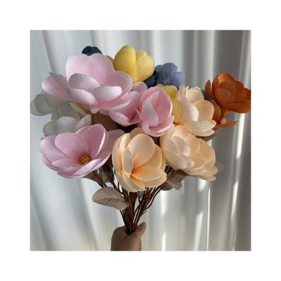 China Artificial wedding Renault Magnolia Artifical Flowers four headed long abrasive cloth flower decor for sale