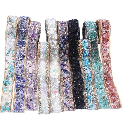 China Factory Wholesale 2CM Wide Viable Fancy Chain Crushed Stone Beads Strip Rhinestone Belt Tape DIY Decor Garment Shoes Sticker for sale