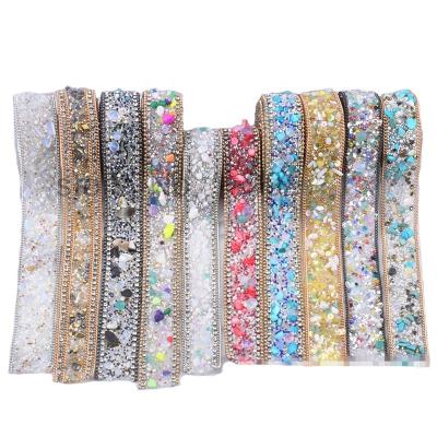 China 2.5cm Wholesale Viable Crushed Stone Hot Melt Diamond Gravel Decor Rhinestone Beads Tape Adhesive Tapes DIY Shoes Dressing Tapes for sale