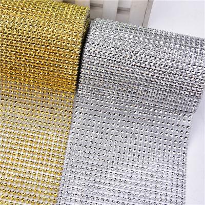 China DIY Decoration Rhinestone Trimming 12cm Tiers Mesh Diamonds 24 Wide Plastic Plating 4mm Rhinestones Bag Decoration Materials Gold/Silver DIY Diamonds Clothing Accessories for sale