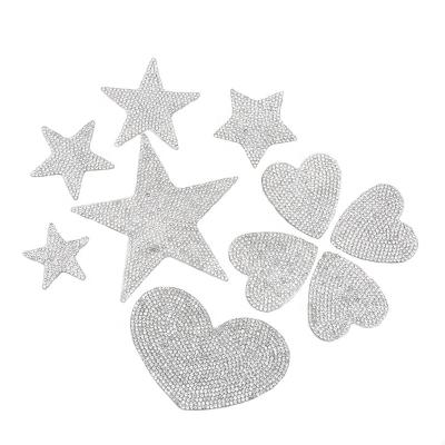 China New Diamond Glass Crystal Patches For Apparel Shoe Bag Heat Transfer Patterns Self Adhesive Heart Star Flatback Rhinestone Pattern Sticker for sale