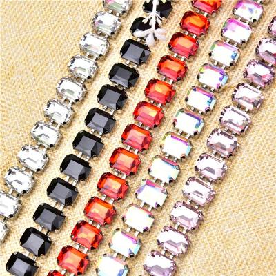 China DIY Decoration Claw Chain 1M Rhinestone Metal Chain 10*14mm Welded Luxury Rectangular Belt Diamond Hand-stitched Decorative DIY Jewelry Shoe Bag Chain for sale