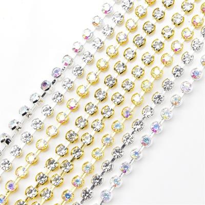 China Wholesale Ss12 3Mm Round Crystal Rhinestone Chain Non-Hook Flatback Clothes Claw Diamond Trimming Sew-On Cup Chain For Craft Diy Garment for sale