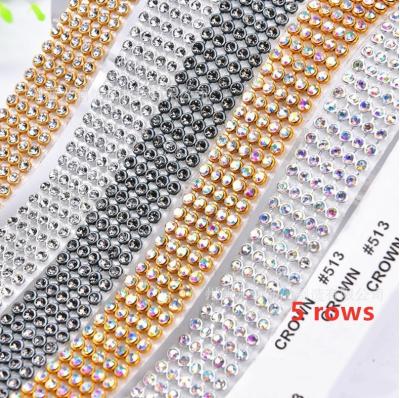 China Other Factory Wholesale Crystal Hotfix Tape 2 Rows/5 Rows/10 Rows AB Color Rhinestone Aluminum Mesh Trims Wedding Garment Shoes Dress for sale