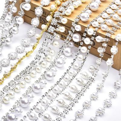 China Flatback Fashion Bridal Rhinestones Bead Chain Decorative Crystal Wedding Dress Clothes Accessories Diy Pearl Trim Pendant Necklace Chains for sale