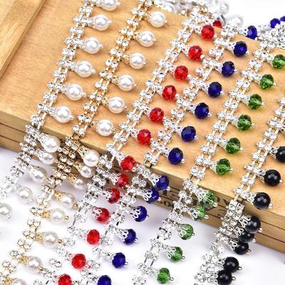 China DIY Decoration Rhinestone Pearl Tassel Chain 2cm Wide Rhinestone Bead Chain Inlaid Diamond Claw Code Necklace DIY Headpiece Jewelry Accessories Wedding Welding Decoration for sale